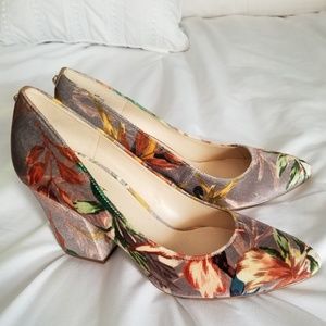 Nine West Velvet Pumps Stacked Heel